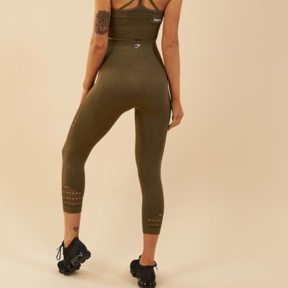 Gymshark Energy+ Seamless Cropped Legging - Olive Green - Picture 2 of 4